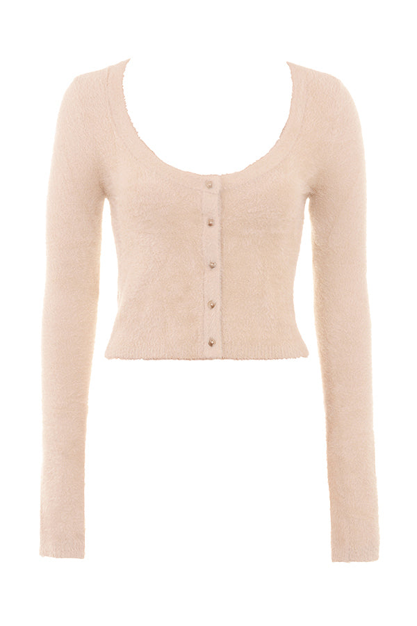 Mjuk fluffig cardigan med knappar och lång klänning