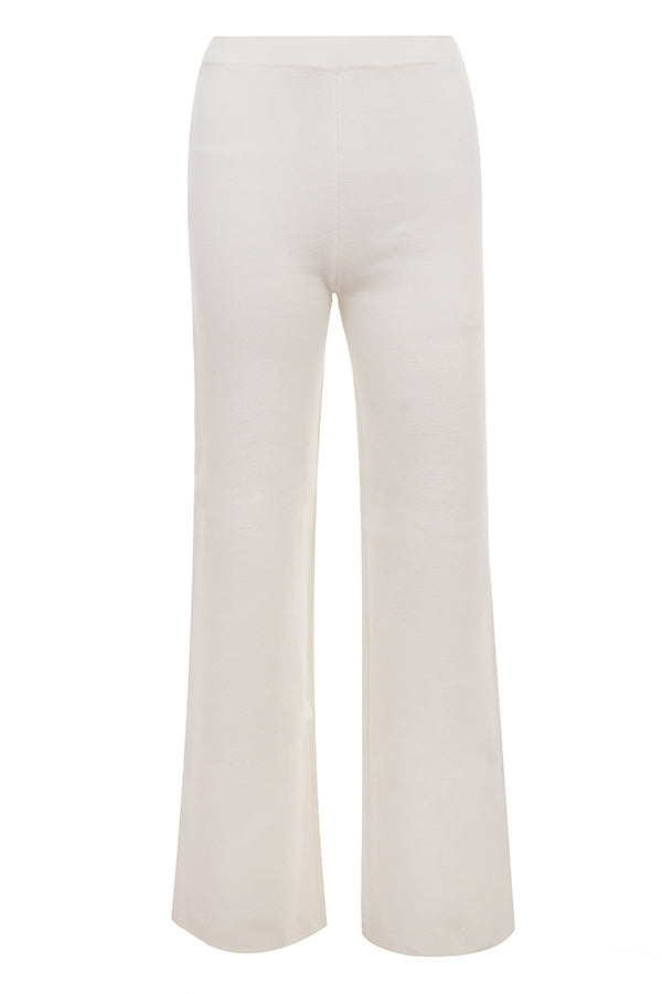 Vit stickad cardigan med V-hals och byxor