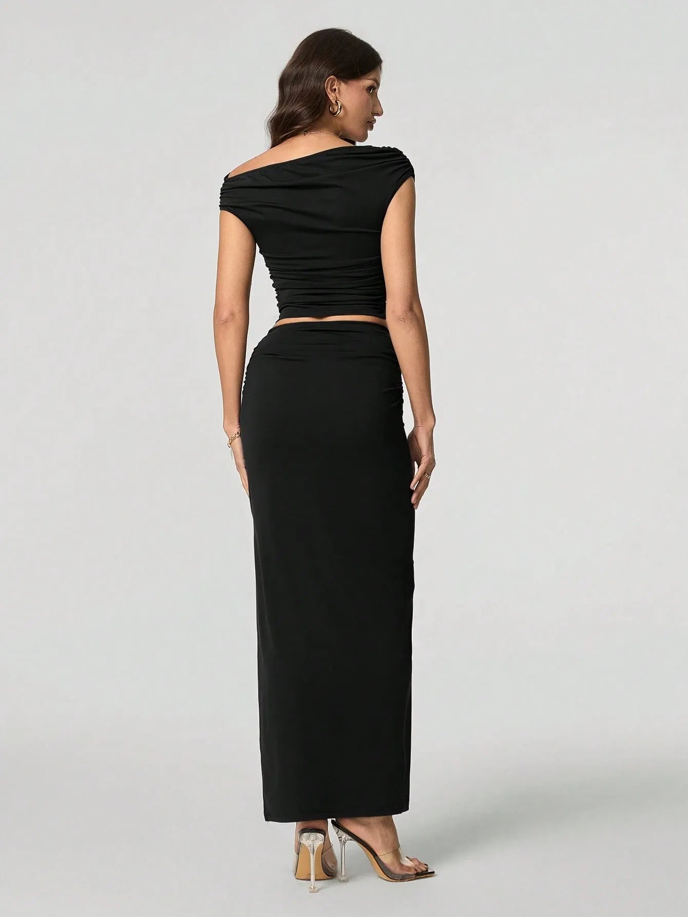 Off-shoulder tvådelat maxiset