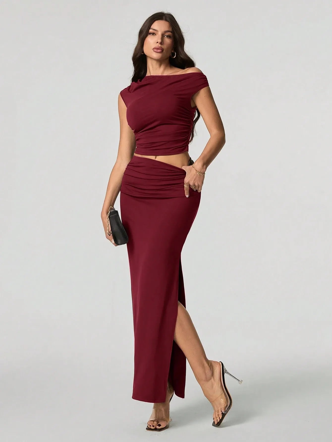 Off-shoulder tvådelat maxiset