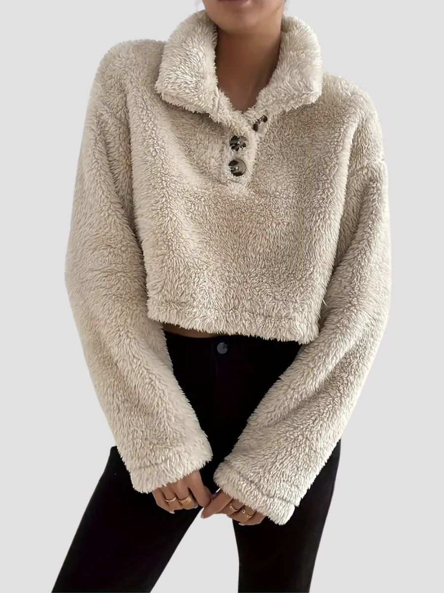 Krämfärgad sweatshirt polokrage
