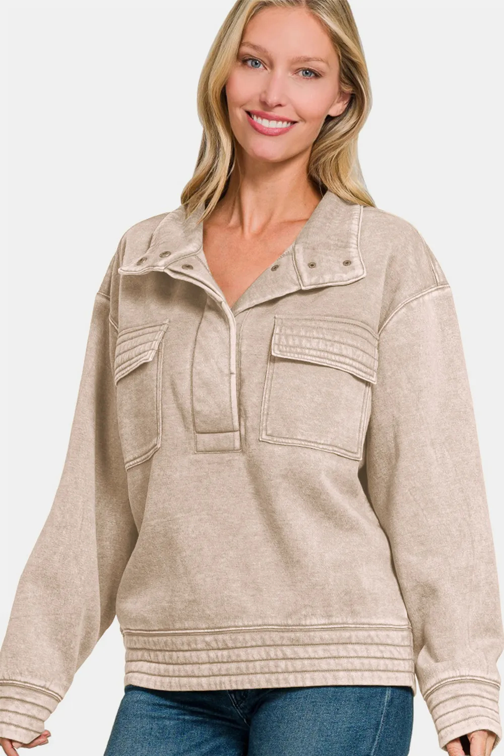 Zenana sweatshirt med polokrage