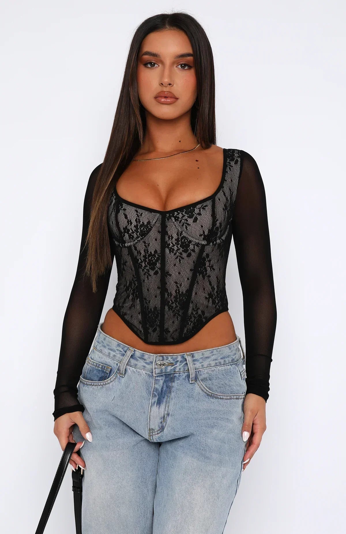 Svart bustier med blixtlås och lång ärm