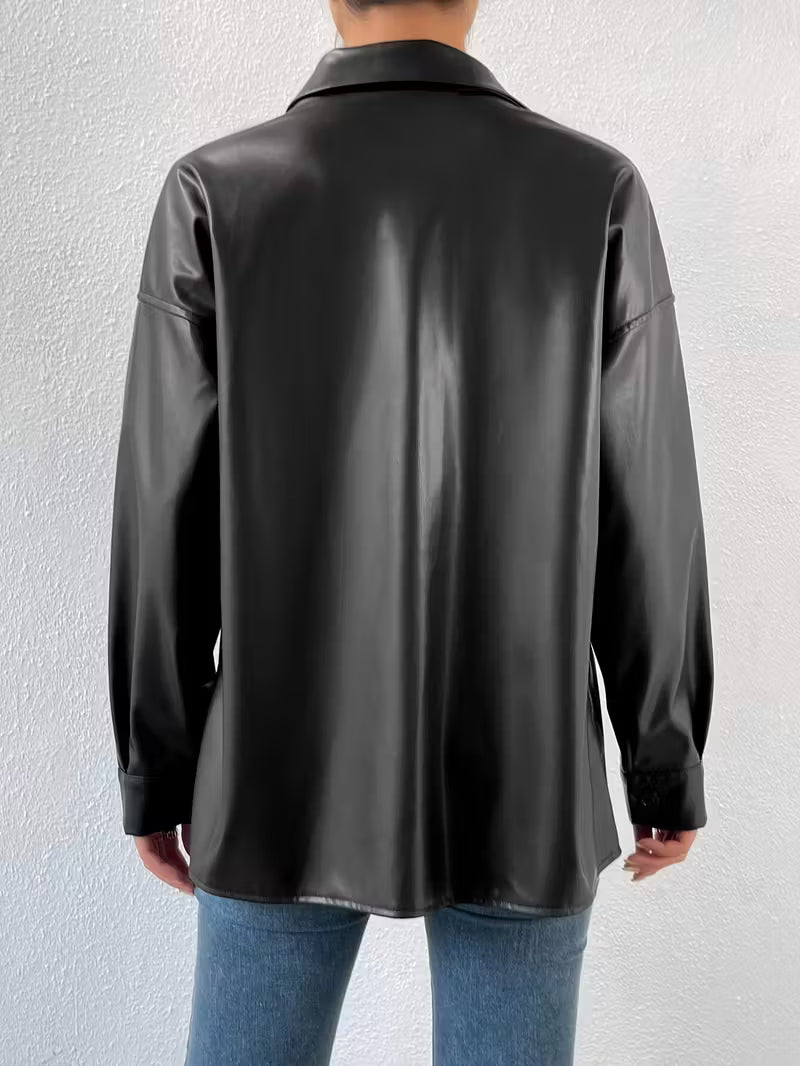 Svart oversize skjortjacka med tryckknappar