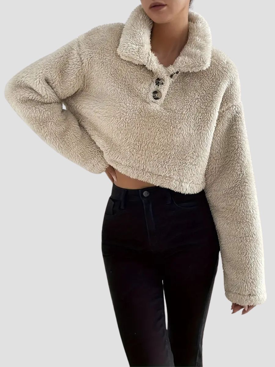 Krämfärgad sweatshirt polokrage