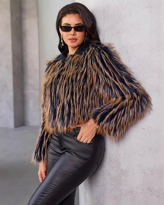 Svart–kamel randig långluggig jacka