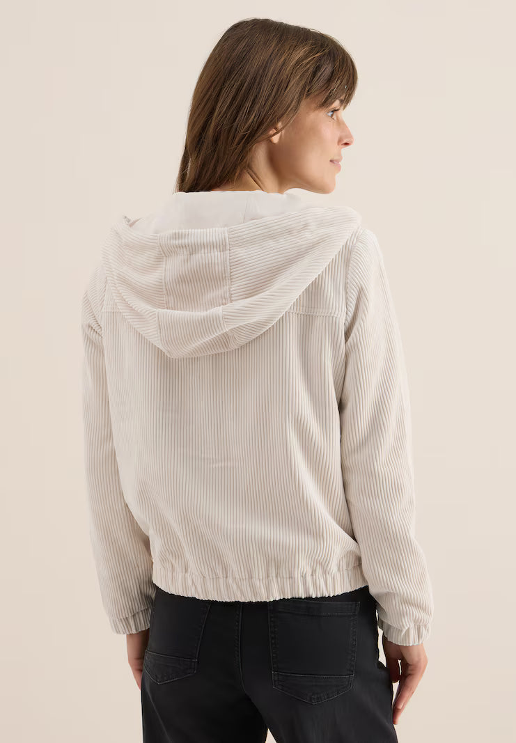 Cream randig hoodjacka med dragkedja