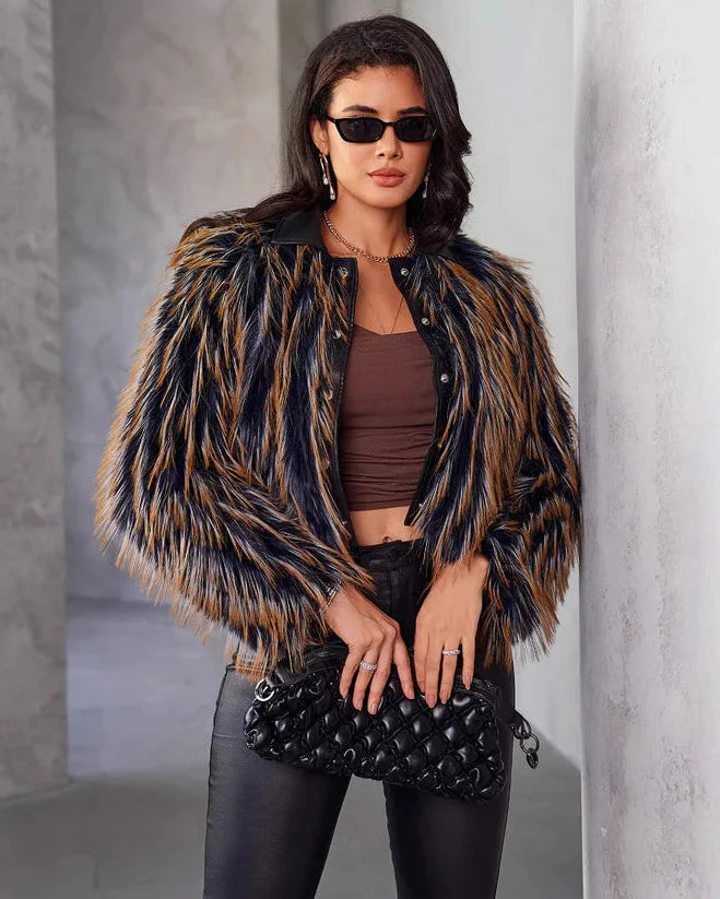 Svart–kamel randig långluggig jacka