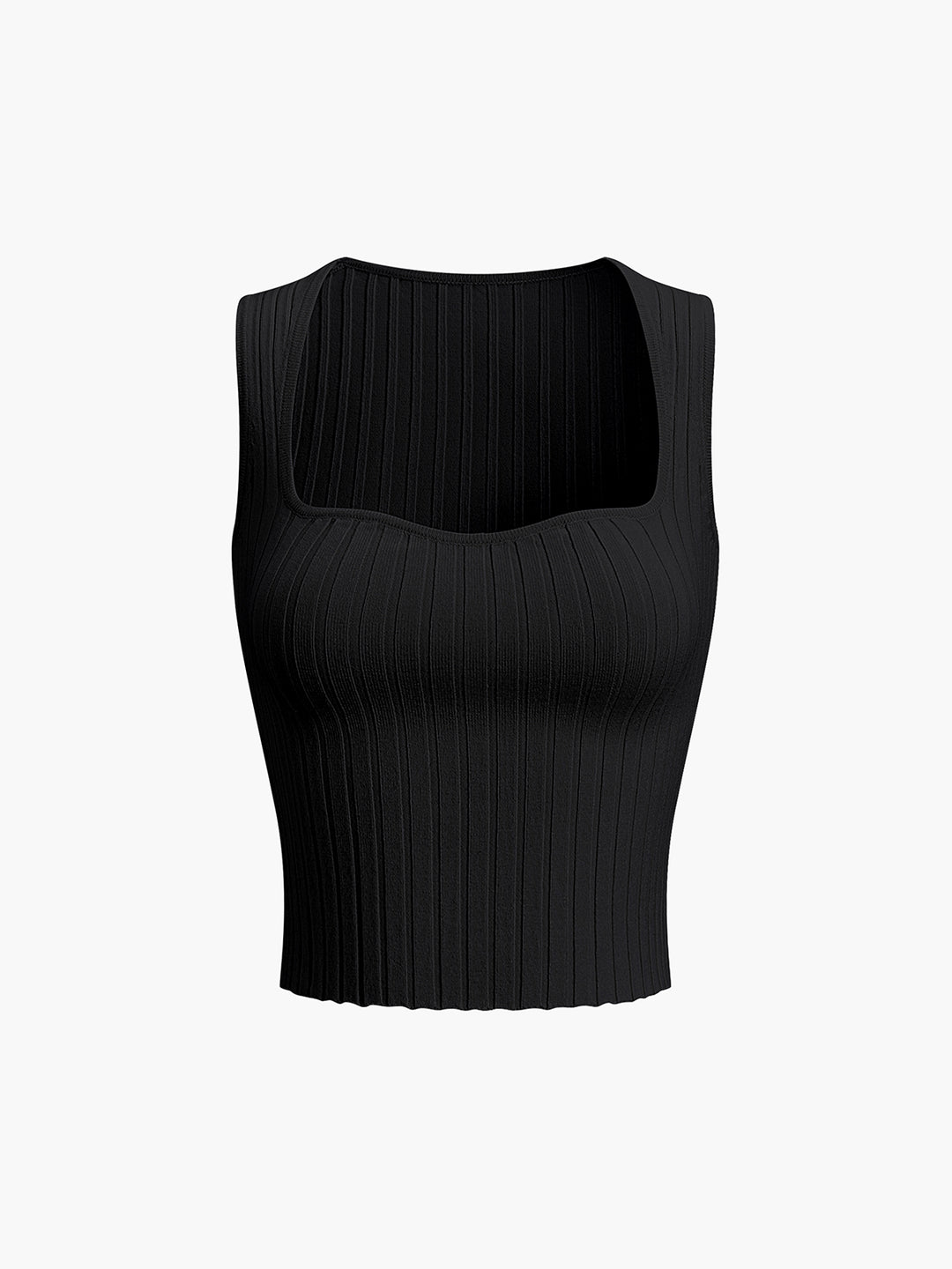 Ribbad cropped linne med fyrkantig halsringning