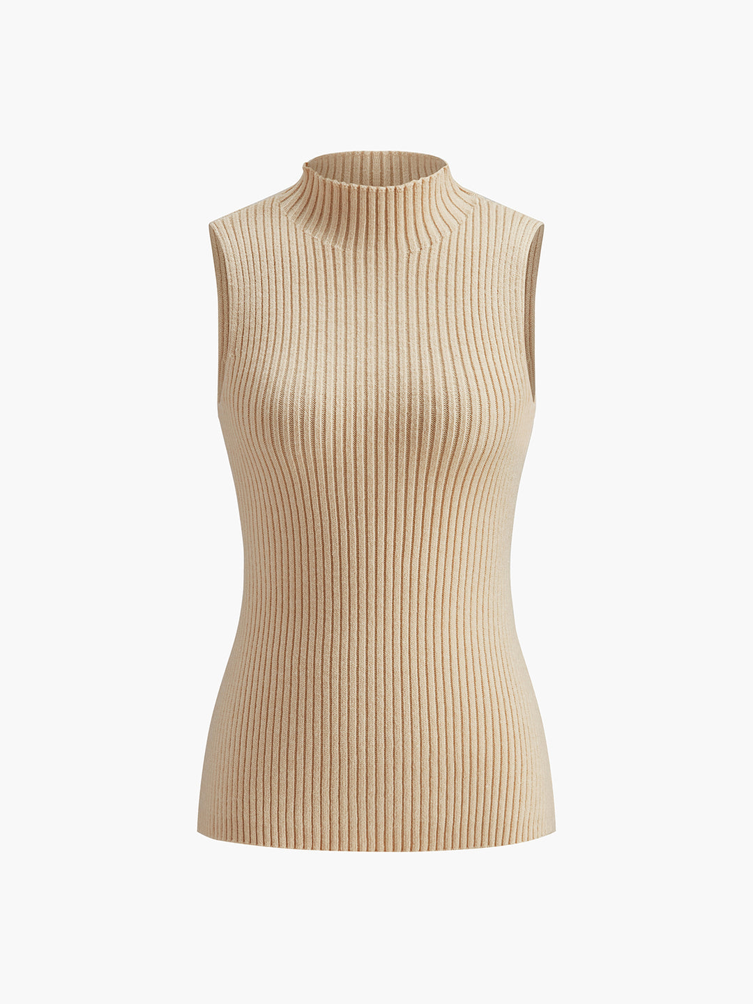 Ärmlös ribbstickad polotopp