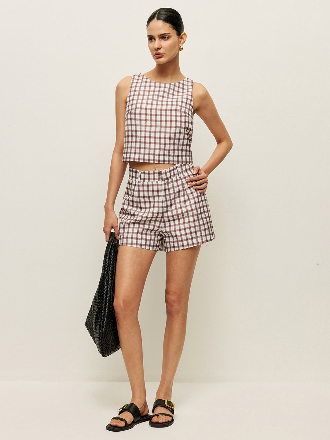 Rutit set med topp och shorts