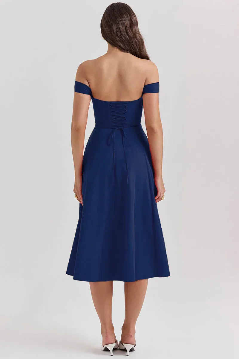Off-shoulder Korsett midiklänning