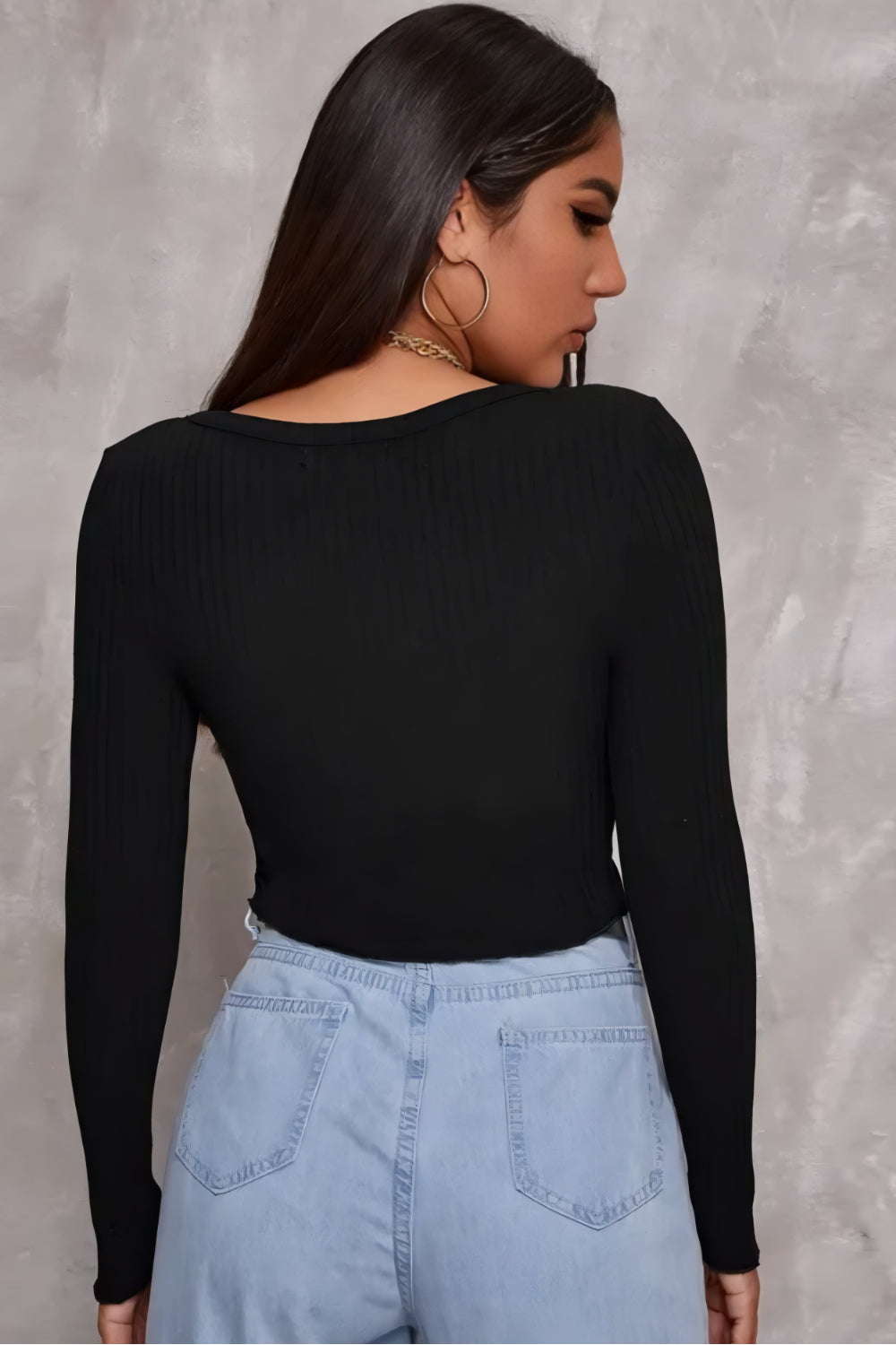 Ribbad Crop Top med Knäppning