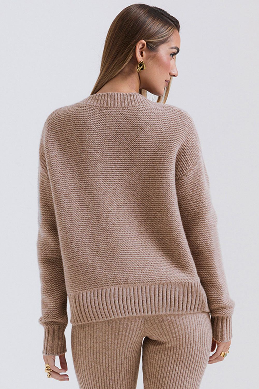 Stickad mjuk cardigan med bralette och leggings
