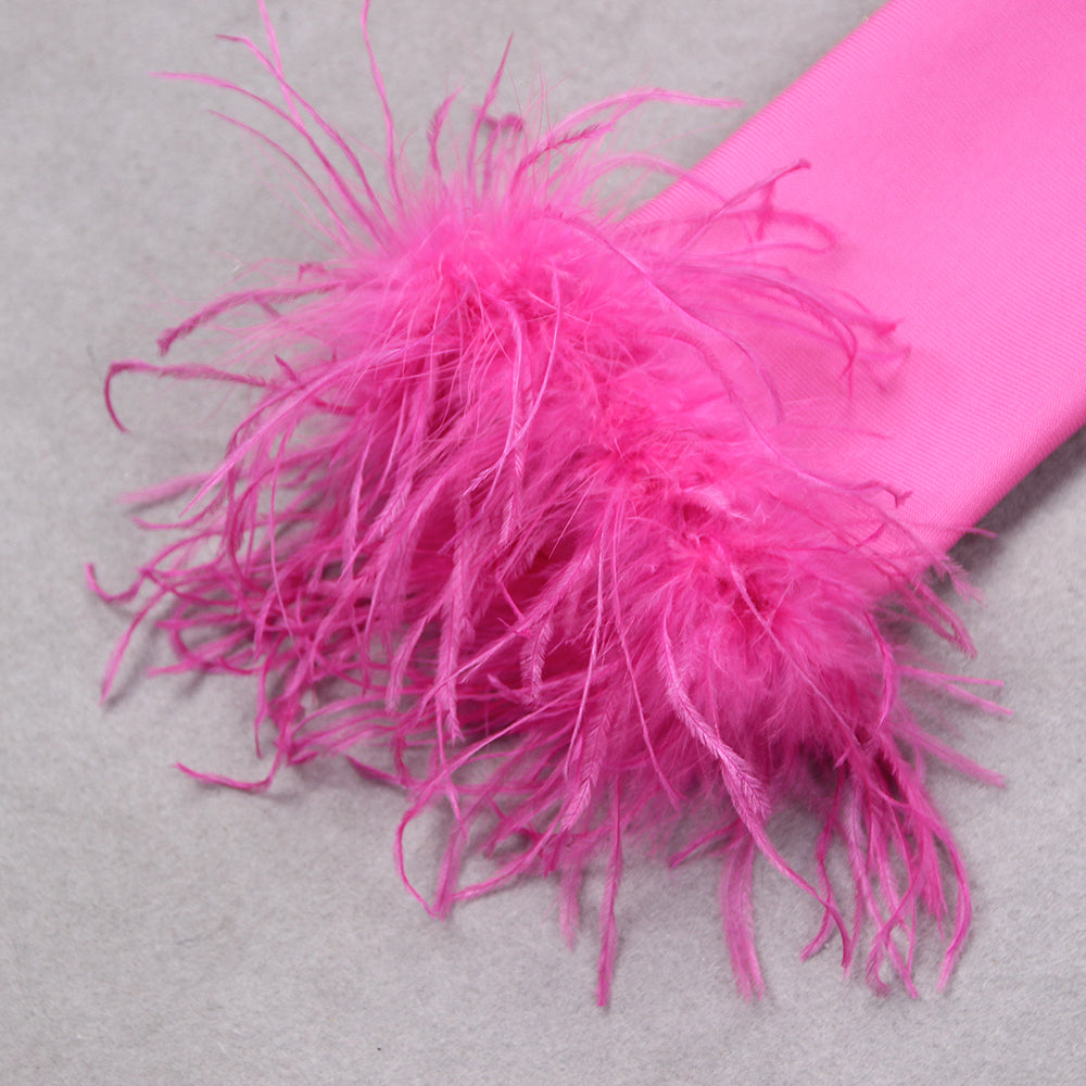 Elegant klänning med lång ärm och fjädrar