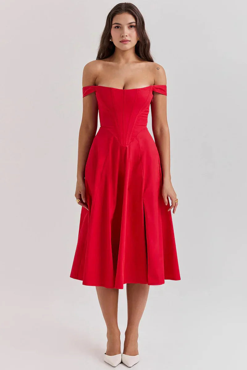 Off-shoulder Korsett midiklänning