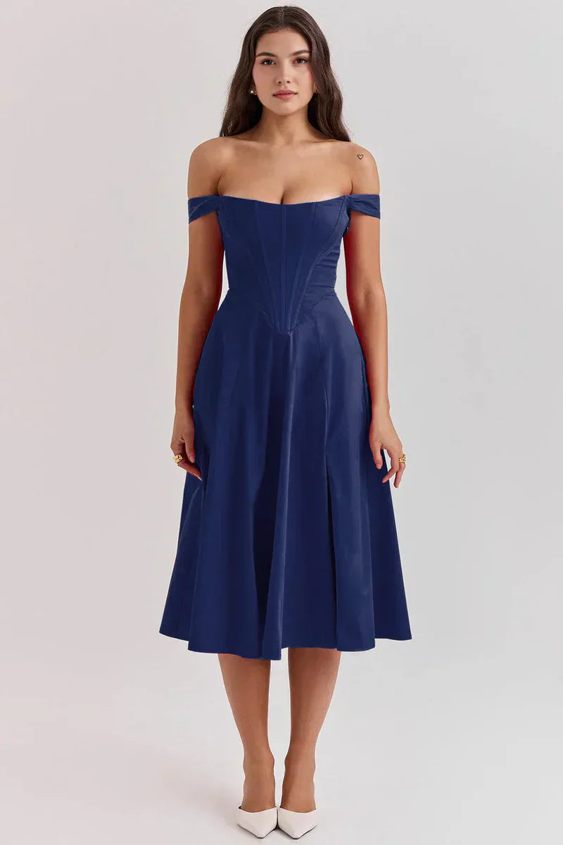 Off-shoulder Korsett midiklänning