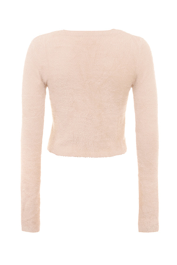 Mjuk fluffig cardigan med knappar och lång klänning