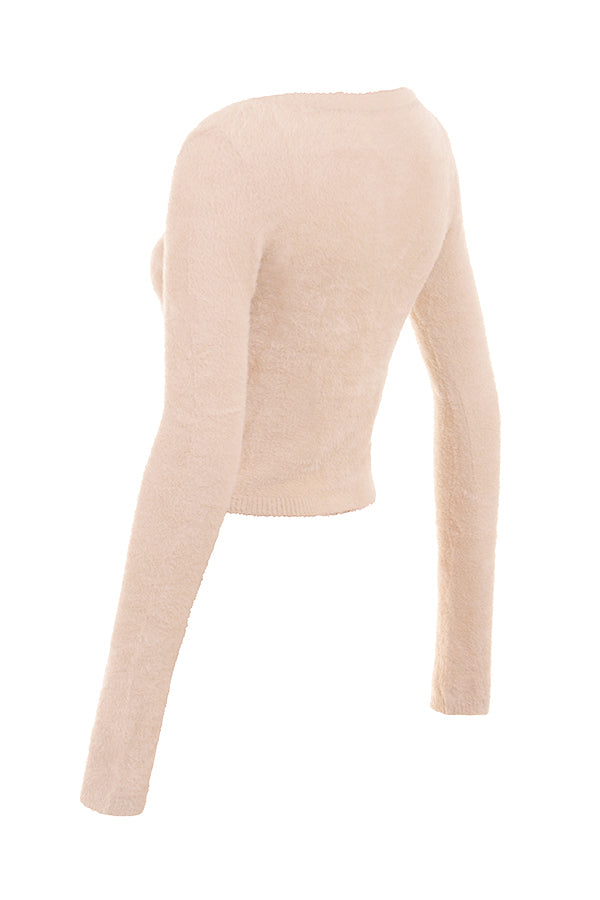 Mjuk fluffig cardigan med knappar och lång klänning