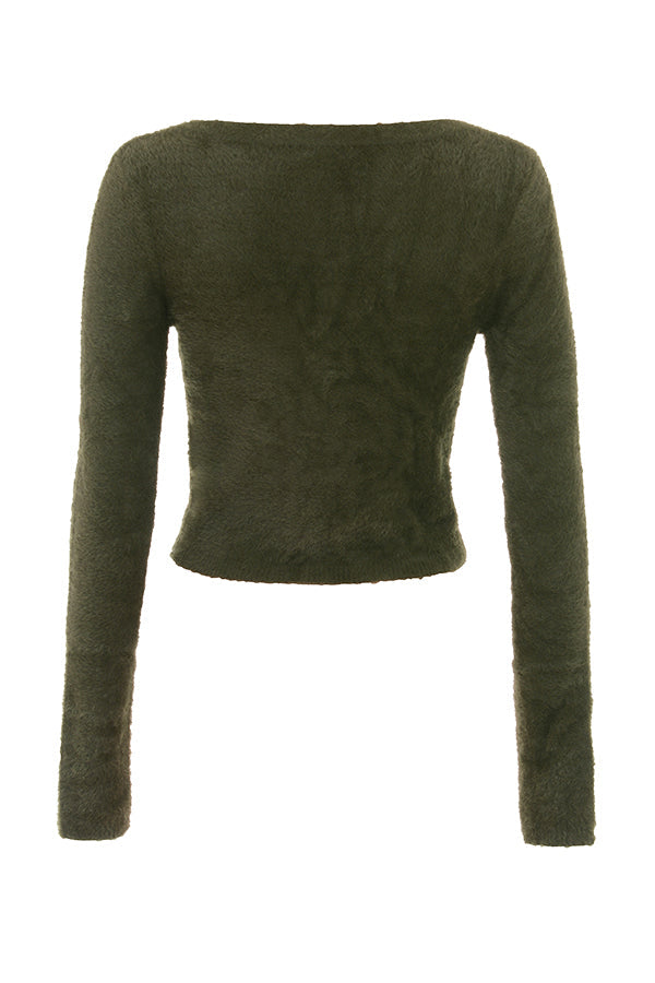 Mjuk fluffig cardigan med knappar och lång klänning