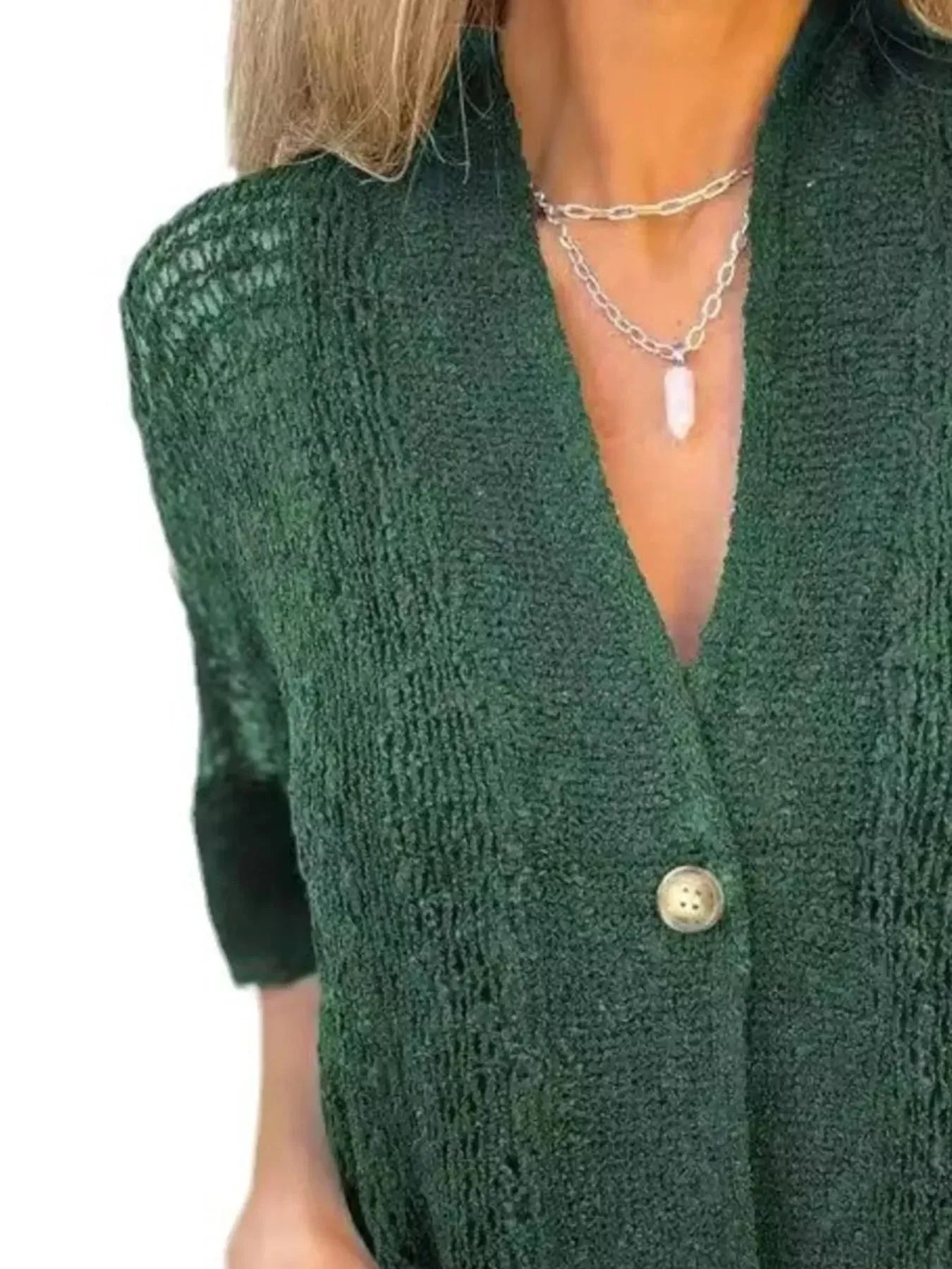 Öppenstickad kofta med korta ärmar och knapp