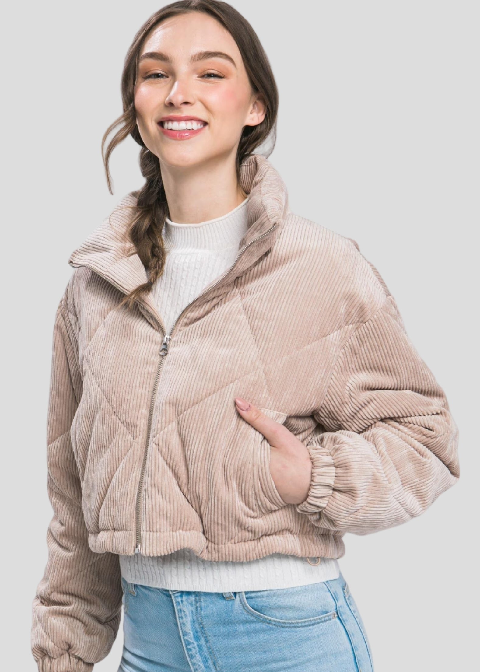 Vadderad manchesterjacka med hög krage