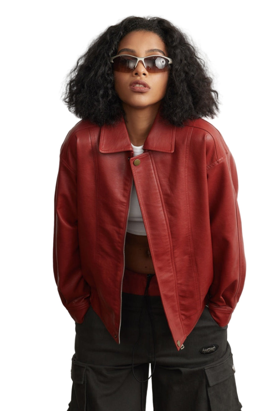 Röd oversized jacka med dragkedja