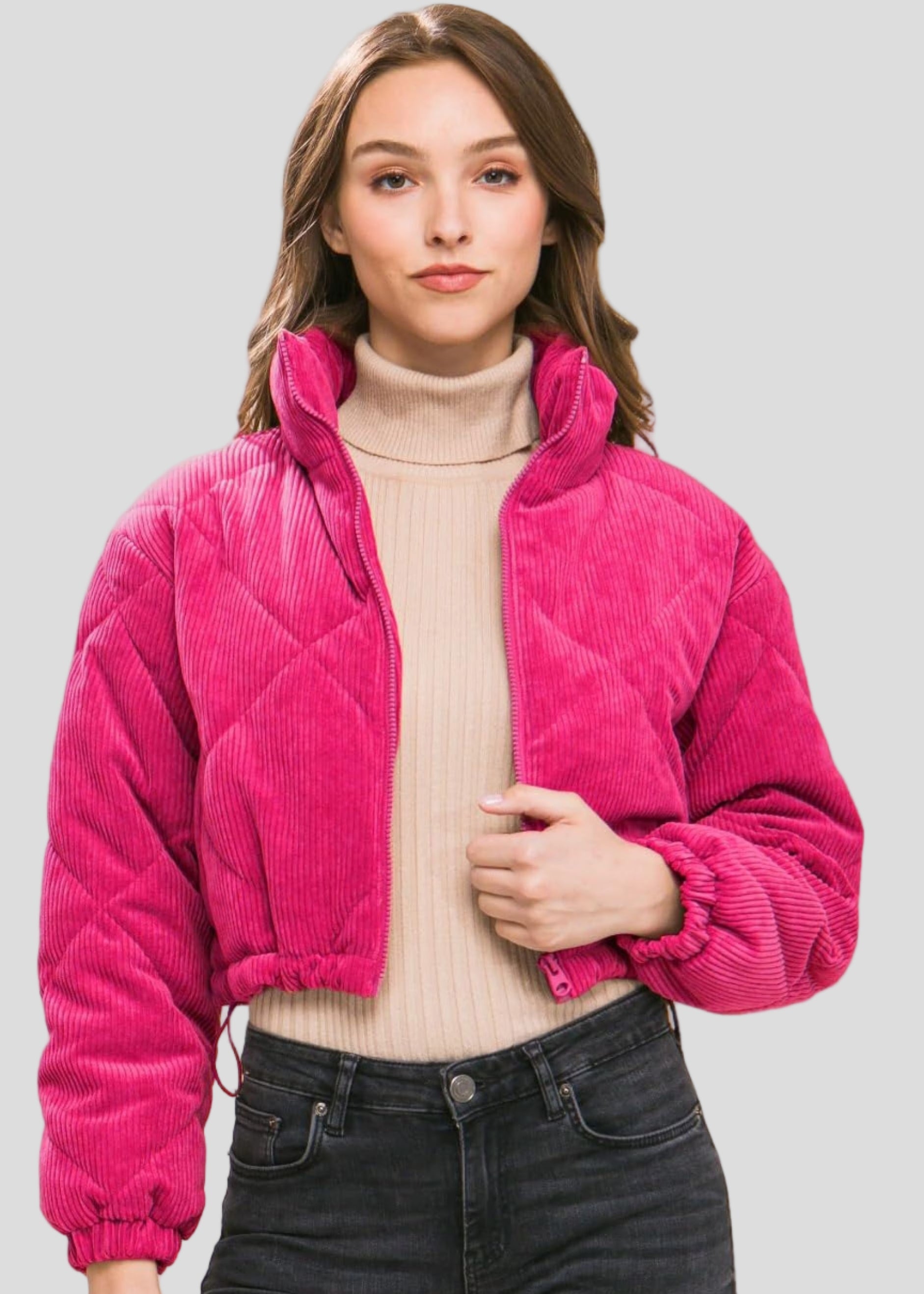 imgi 127 J METHOD Women s Corduroy Crop Jacket Long Sleeve High Neck Cropped Casual Puffer Coat 160a2
