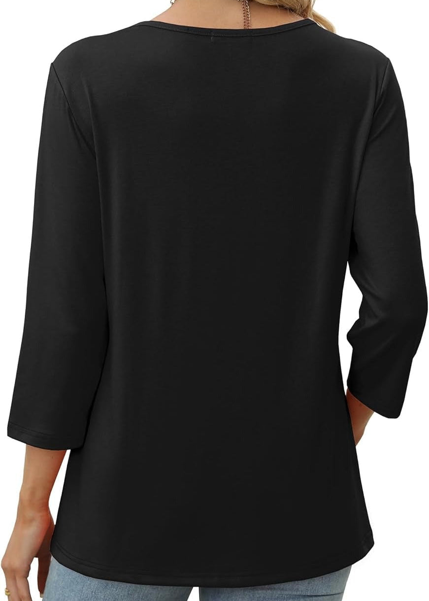 V-ringad topp med rynkad front och dekorativa knappar