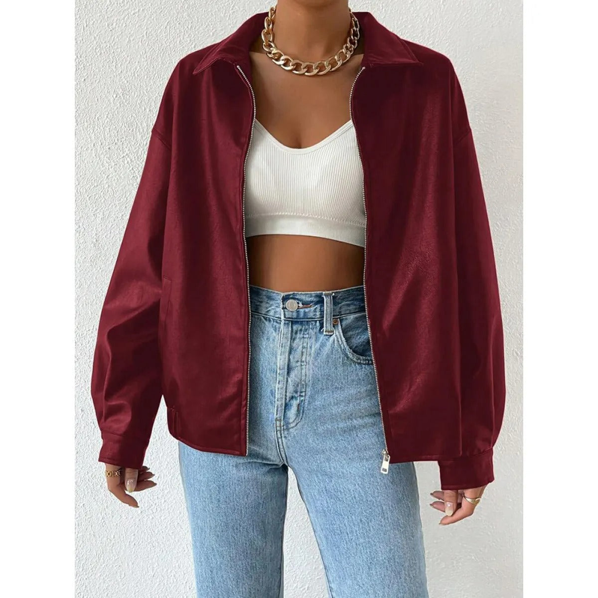 Zipjacka med skjortkrage och rak fåll