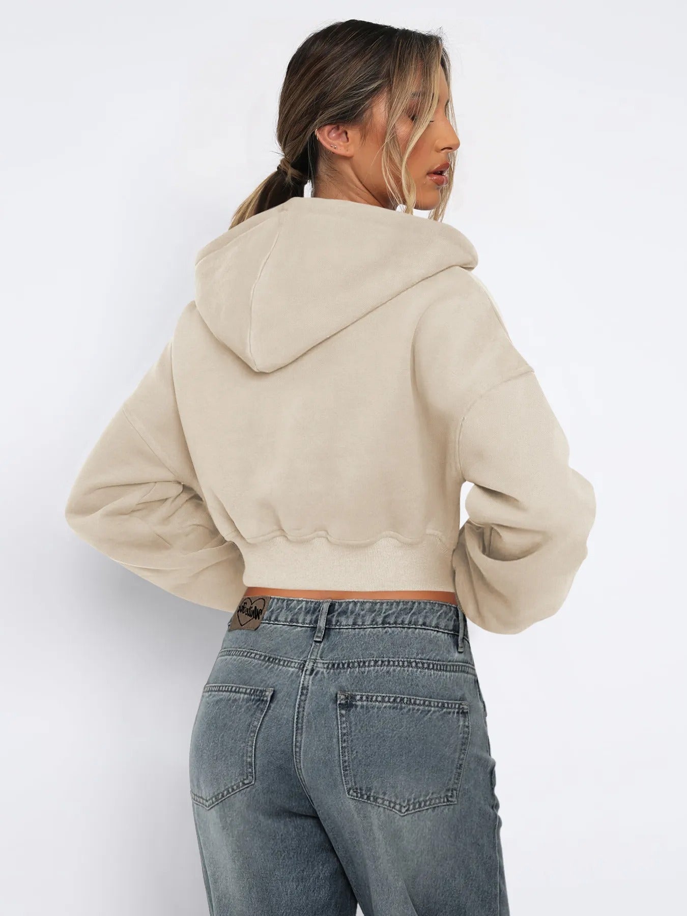 Cropped ziphoodie med huva