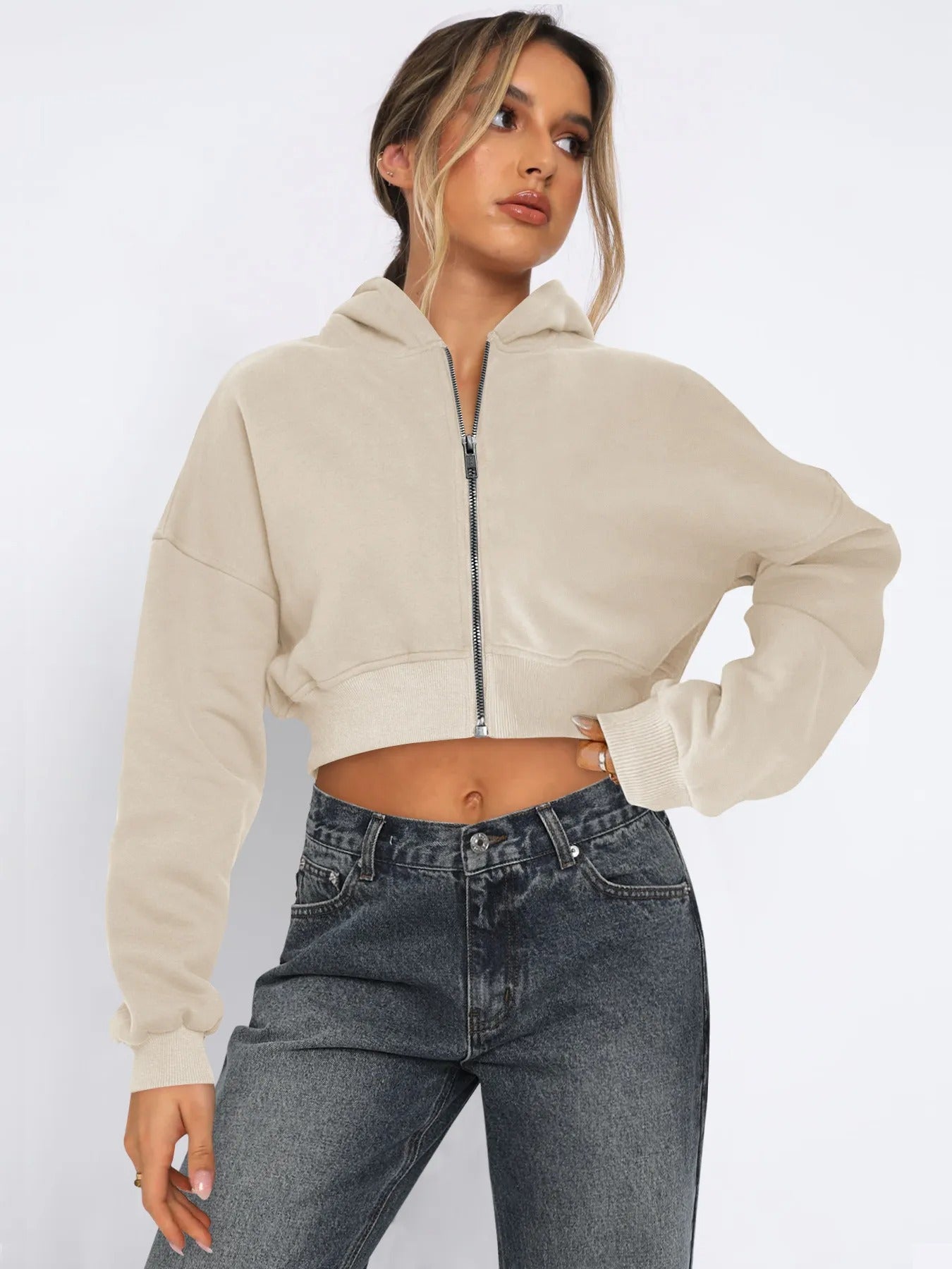 Cropped ziphoodie med huva