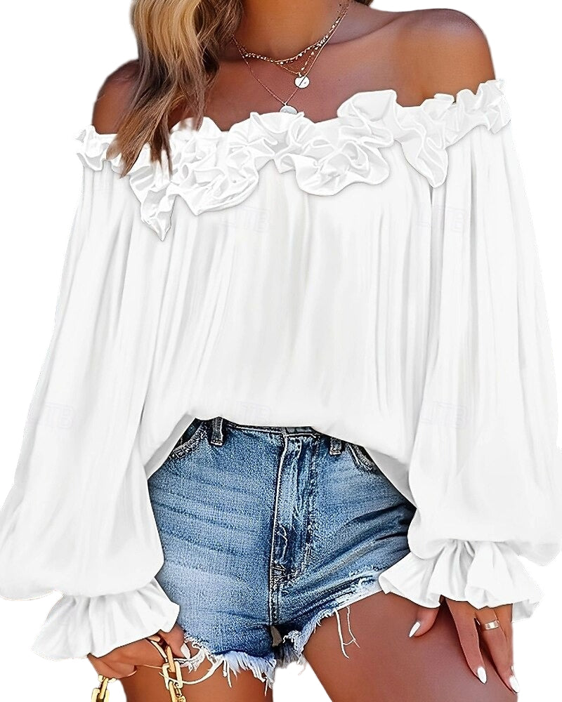Offshoulder blus med volang