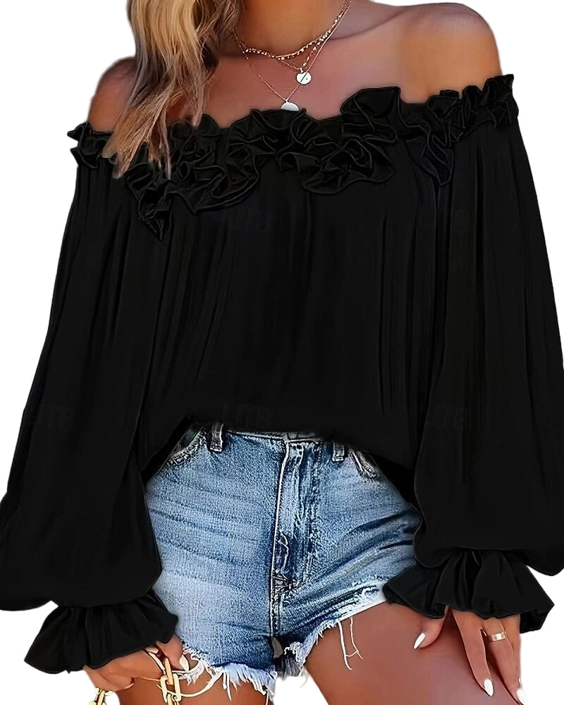 Offshoulder blus med volang