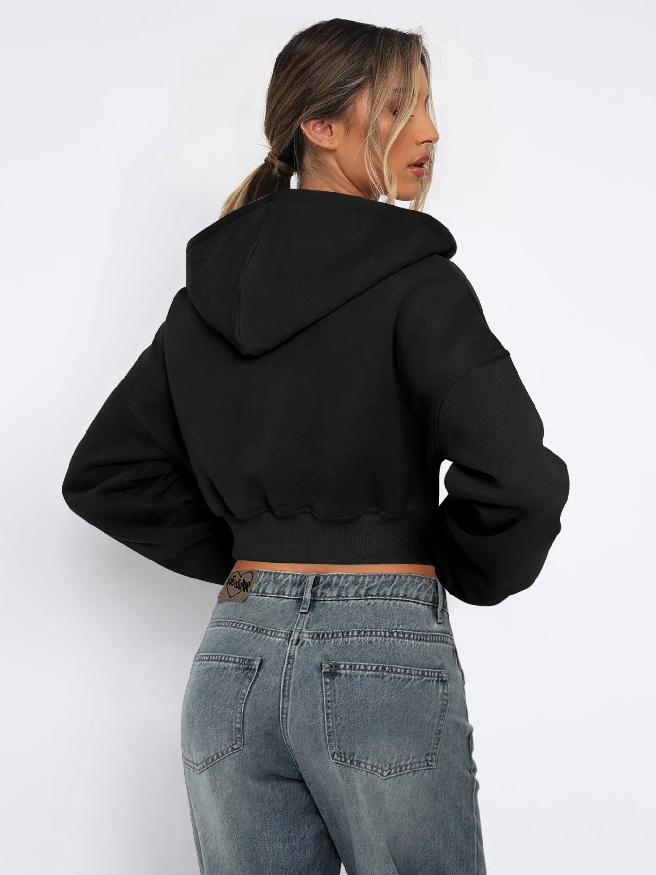 Cropped ziphoodie med huva