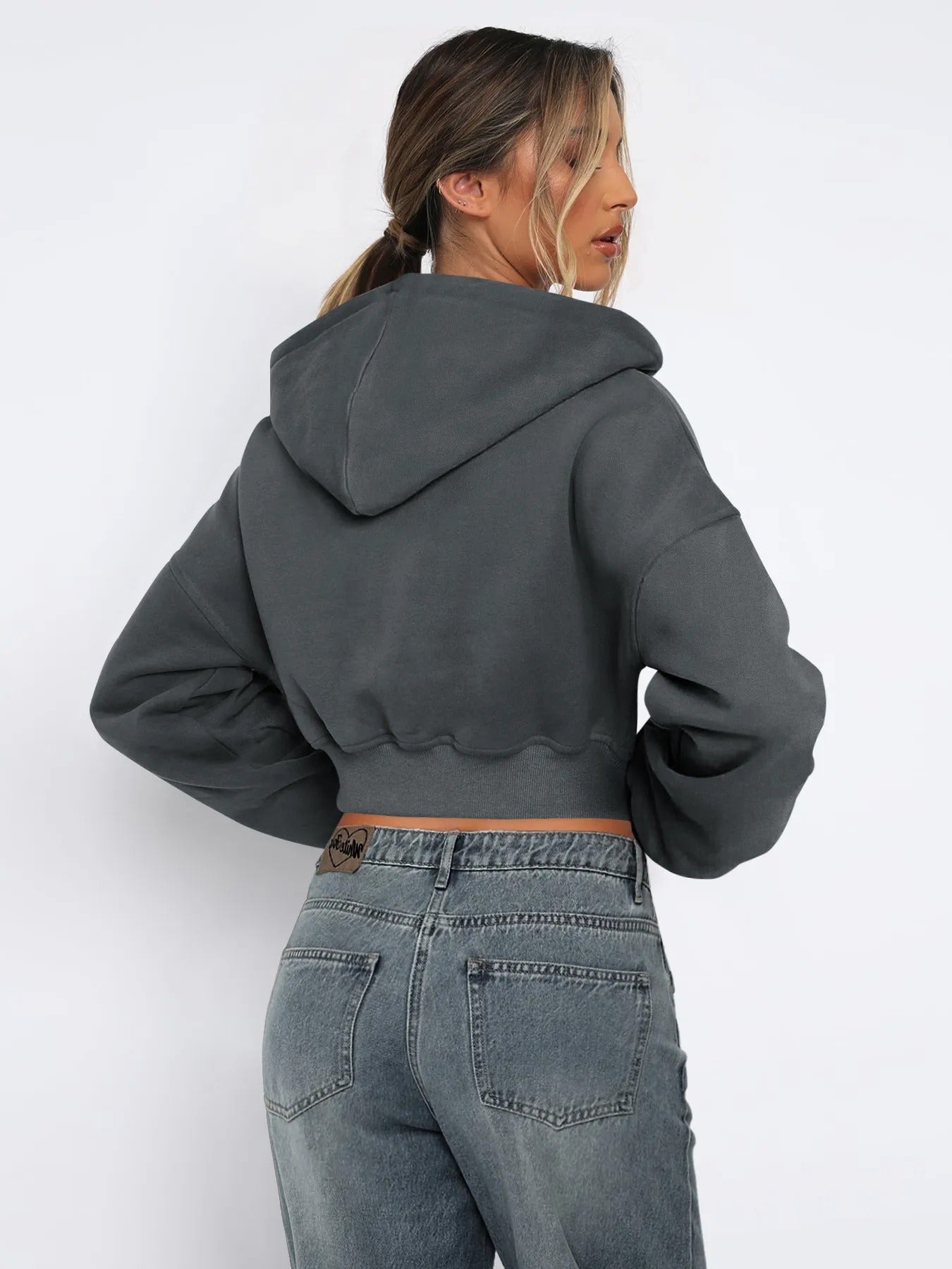 Cropped ziphoodie med huva