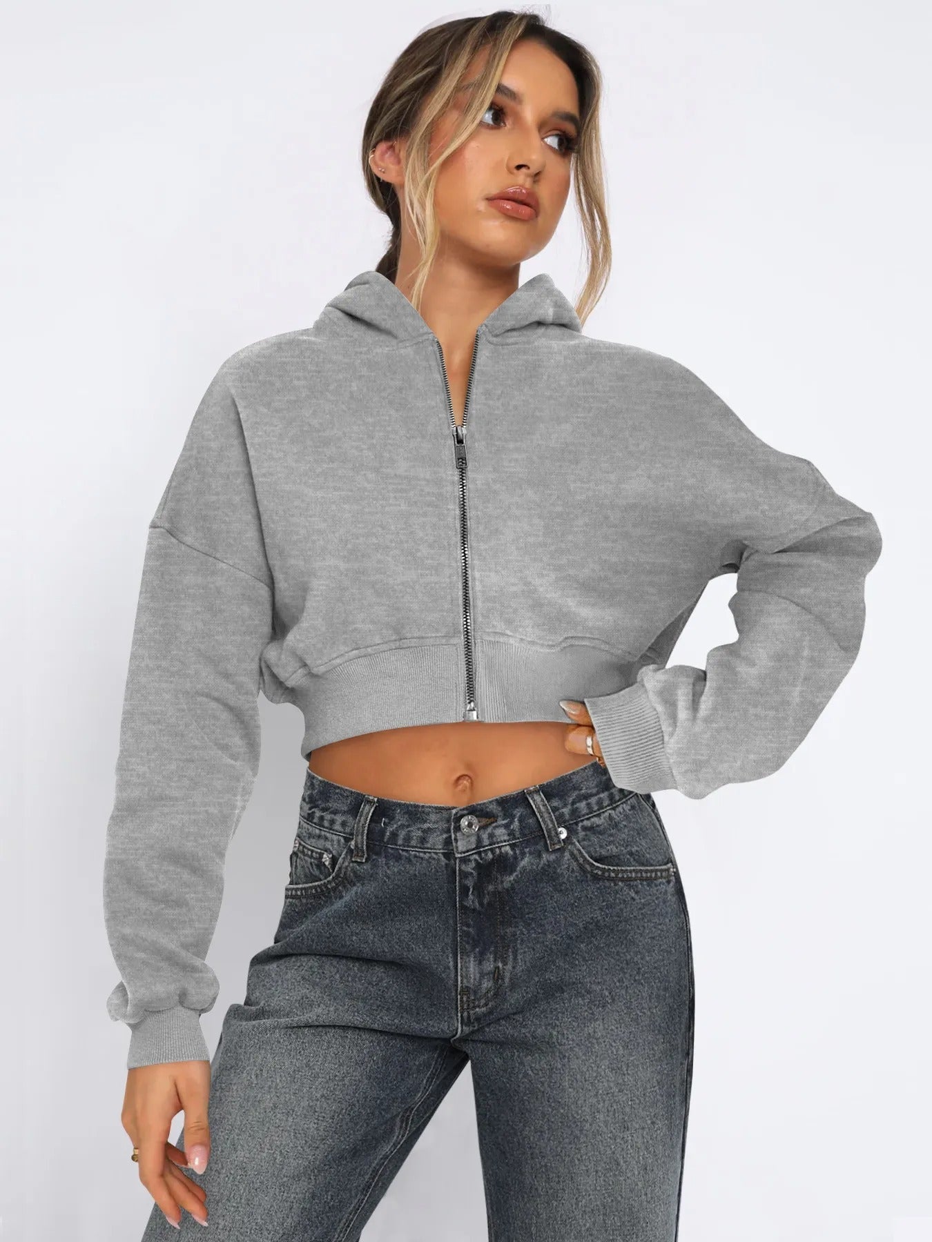 Cropped ziphoodie med huva