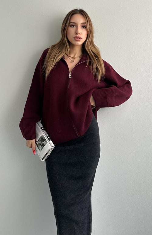 Oversize zipkofta med hög krage