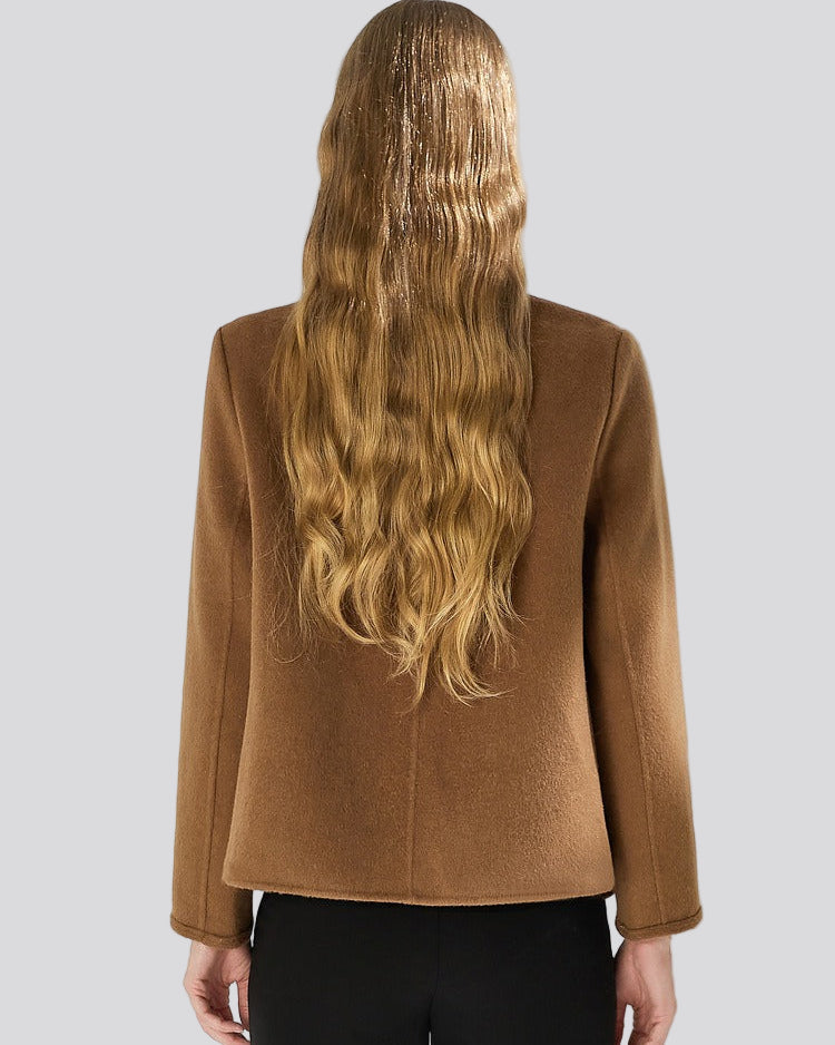 Kamelbrun kraglös jacka med knutknäppning