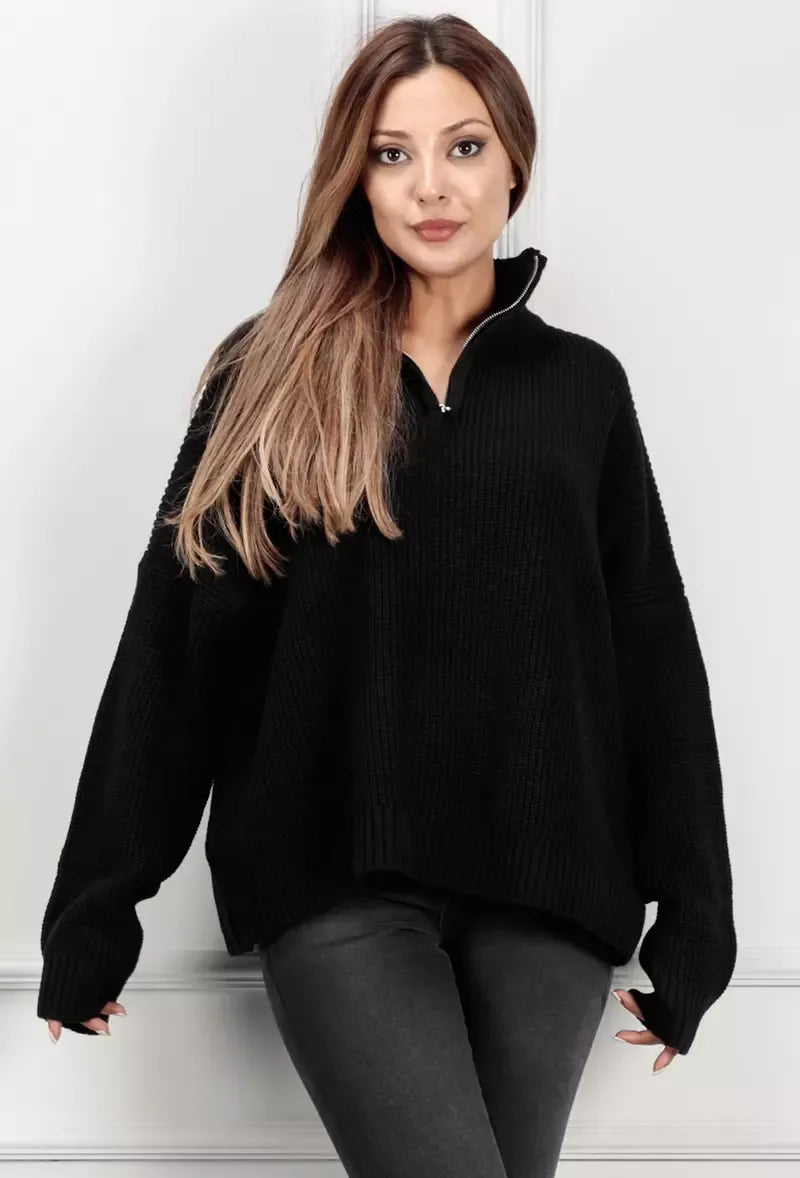 Svart oversized tröja med dragkedja