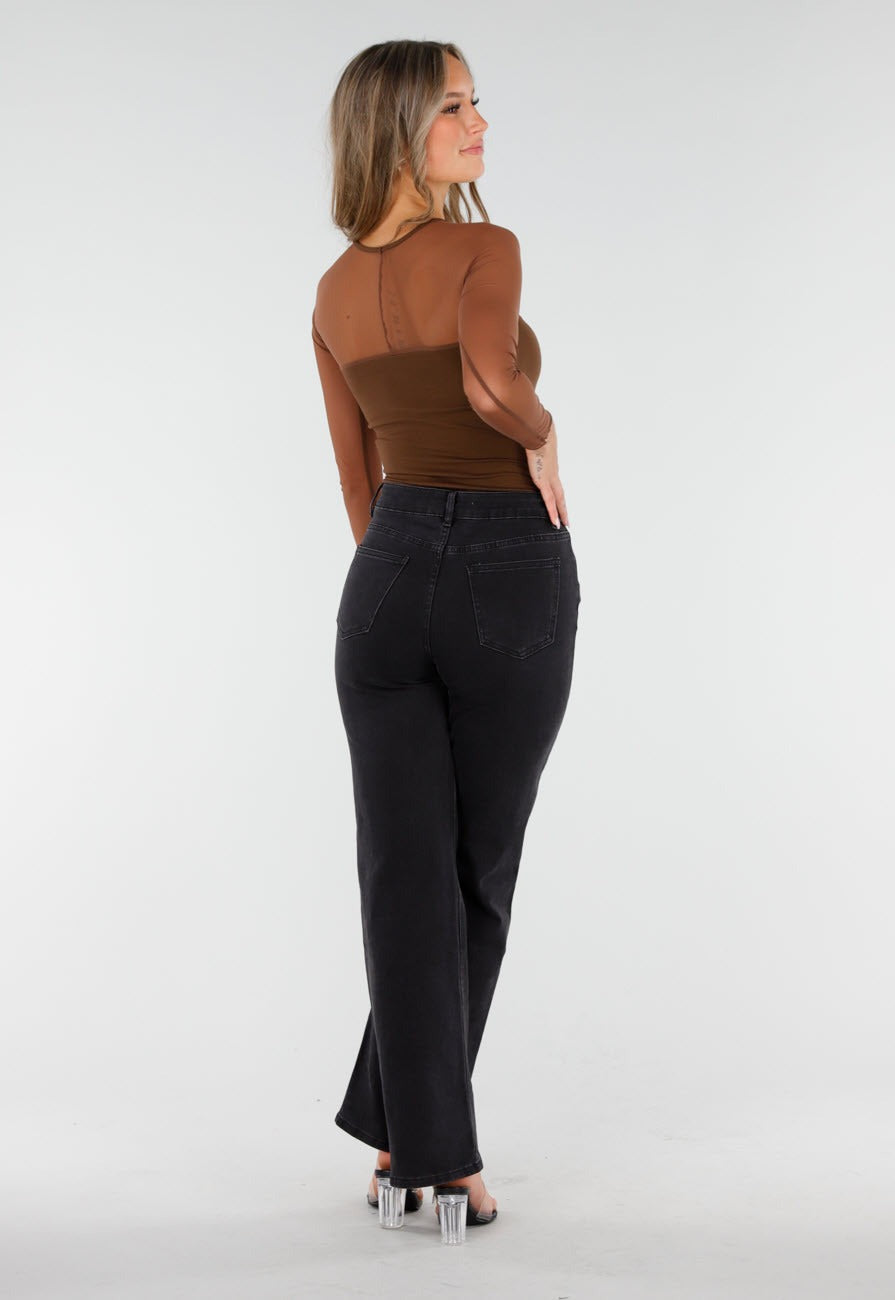 Långärmad topp med transparent överdel