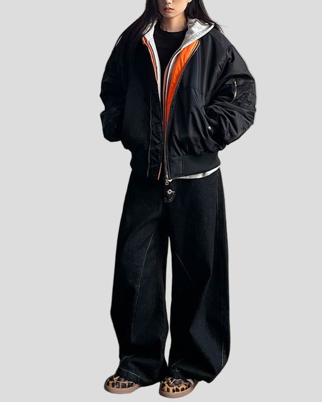 Oversized bomberjacka med kontrastfoder