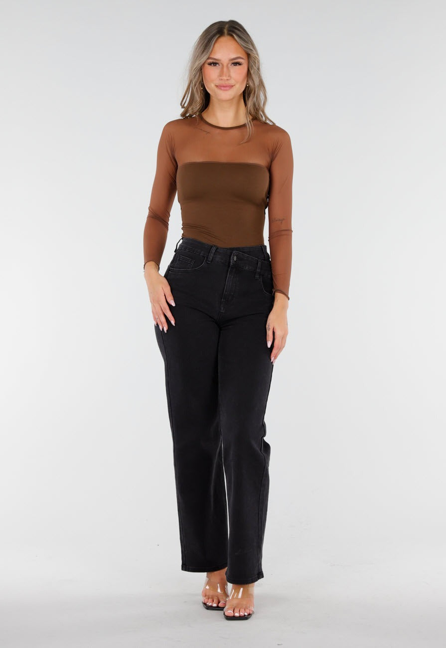 Långärmad topp med transparent överdel