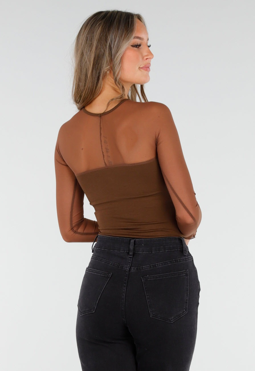 Långärmad topp med transparent överdel