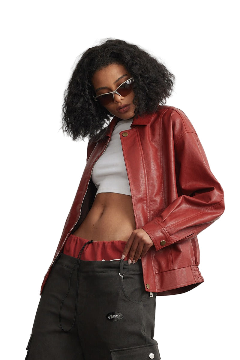 Röd oversized jacka med dragkedja