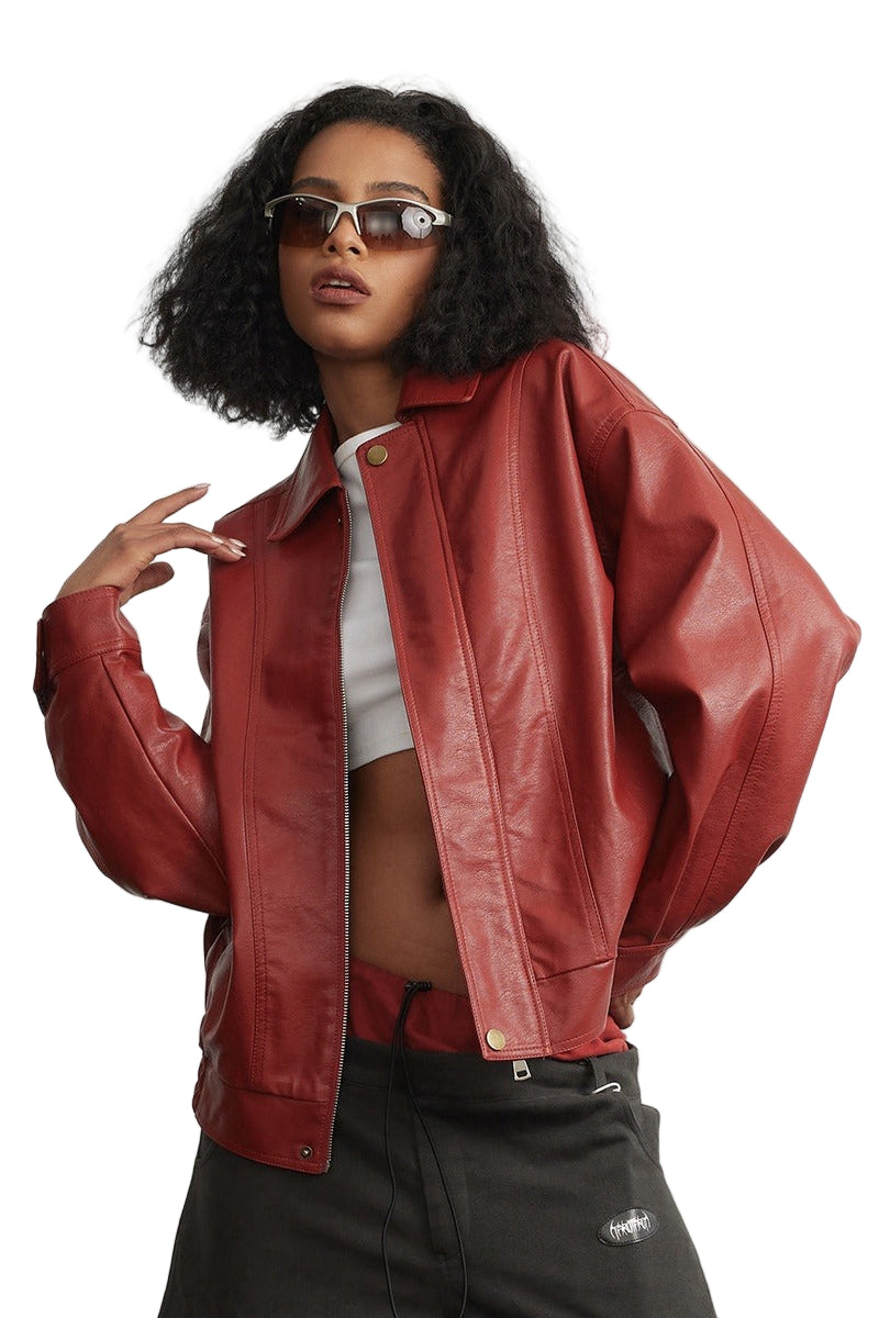 Röd oversized jacka med dragkedja