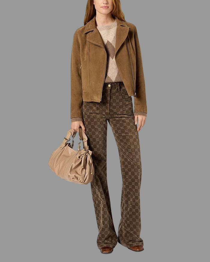 Brun bikerjacka med sned dragkedja