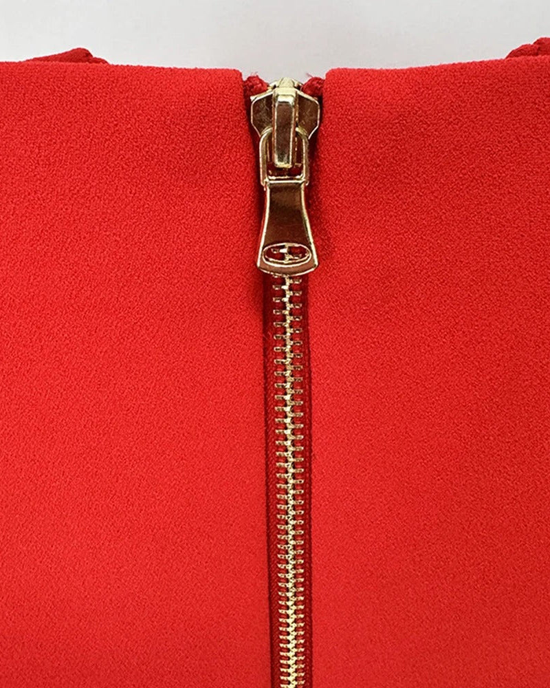 Röd off-shoulder kavaj med skulpterad midja