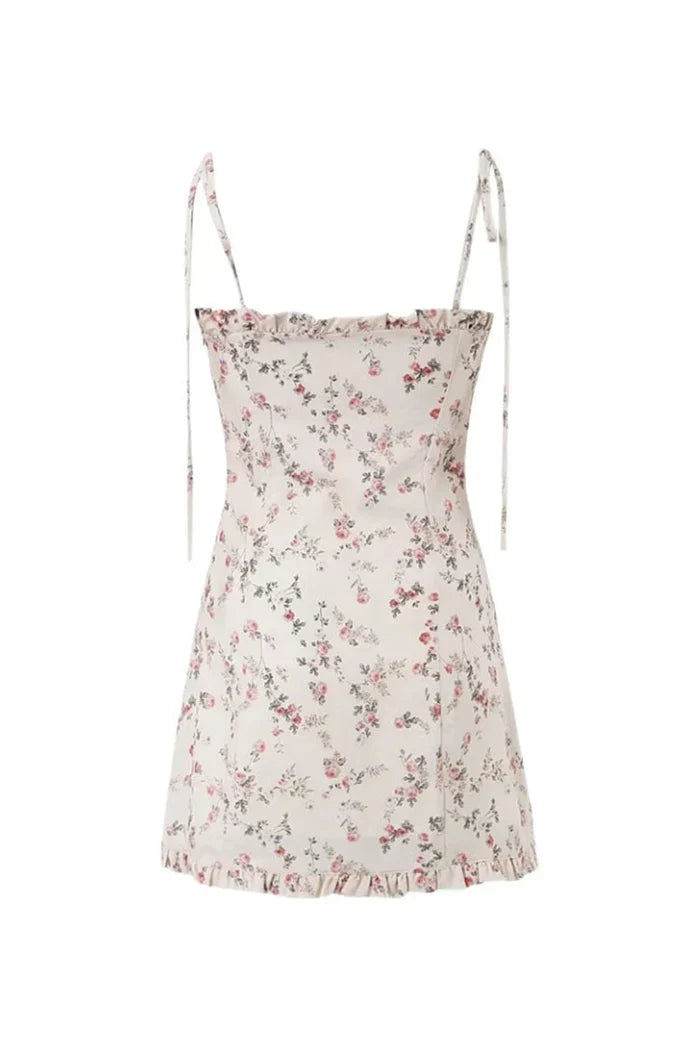 Krämfärgad miniklänning med blommönster