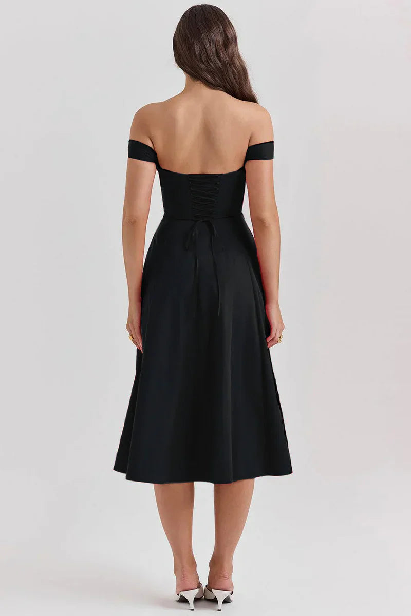 Off-shoulder Korsett midiklänning